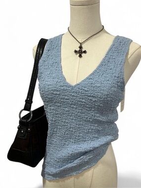 A New Day I NWT Powder Blue Textured BubbleTank Top Plunging V-neck Size M/L
